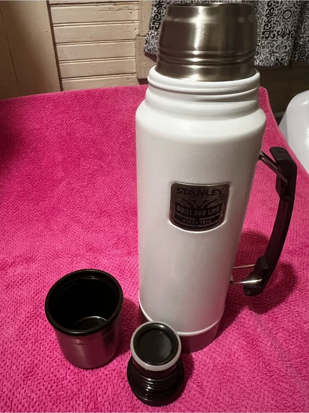 Stanley White Vacuum Bottle with silver Accents - Picture 2 of 5